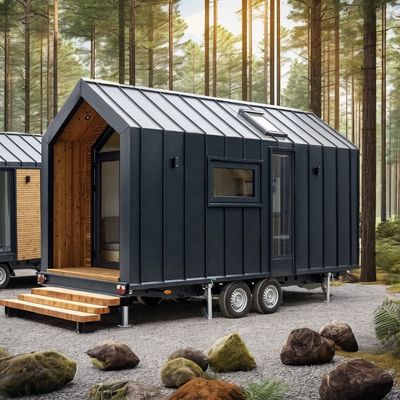 モダンデザイン プリファブハウス 壁 75mm 波サンドイッチパネル 20フィート 折りたたむコンテナ 車輪の家