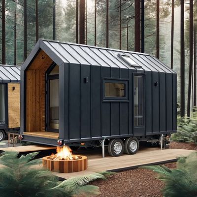 モダンデザイン プリファブハウス 壁 75mm 波サンドイッチパネル 20フィート 折りたたむコンテナ 車輪の家