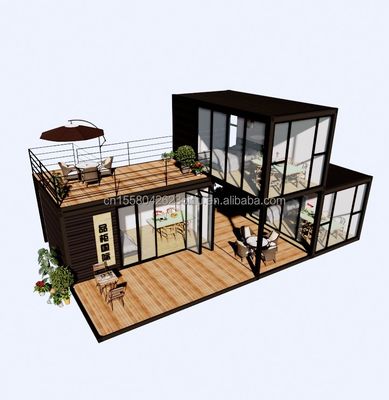 屋外 豪華 2 ベッドルーム モダン デザイン プレファブ コンテナ ハウス フラット パック 鋼 サンドイッチ パネル 外