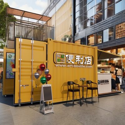 ログ 壁 10 フィート 拡張可能な鋼鉄コンテナ 屋外のファーストフードのためのプリファブコンテナバー 修正された輸送コンテナハウス