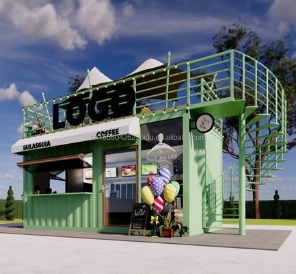 ポータブル10フィート20フィート プリファブリック 鋼鉄構造 コンテナハウス ファストフード用のモバイルバーショップ 壁 50mm ウォーブサンドイッチパネル