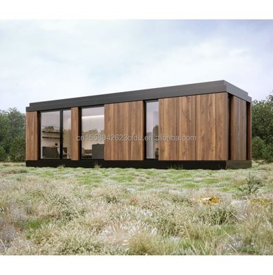 アルミニウム合金 窓 近代的な三角屋根 プリファブハウス フラット屋根 住宅用コンテナ 木製のプリファブリック住宅 屋外製 スチールサンドイッチパネル