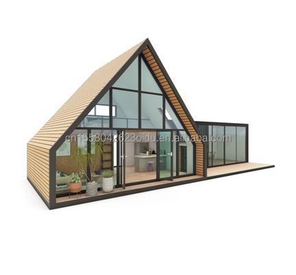 モダンデザインサンドイッチパネル ホテル用 木造三角形ハウス ビーチ 日光浴室 スタイリッシュなコンテナデザイン