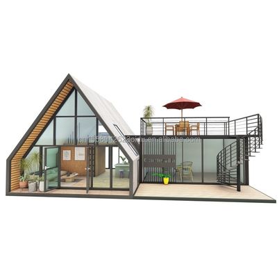 現代のデザインの三角形 組み合わせたフラットパック 鋼と木製 コンテナハウス 屋外用のために拡張可能 20フィートまたは40フィート