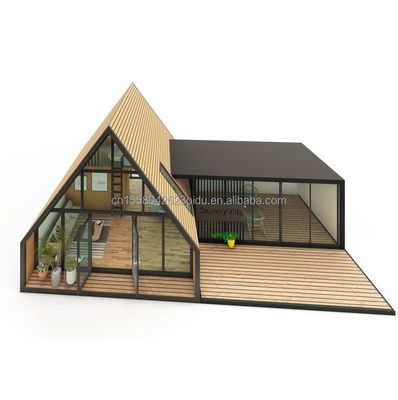 現代のデザインの三角形 組み合わせたフラットパック 鋼と木製 コンテナハウス 屋外用のために拡張可能 20フィートまたは40フィート
