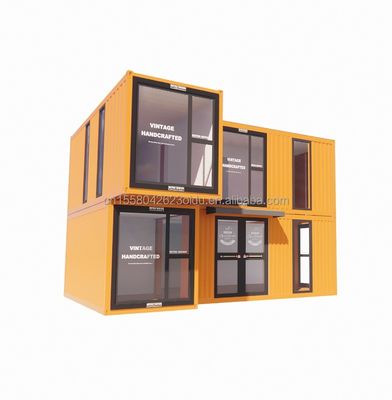 s モダンな二階建てのガラス壁 コンテナハウス 50/75/100mm ウォーブサンドイッチパネルを活用して 脱ぎ取れる折りたたみ可能な鋼製バン オフィス用
