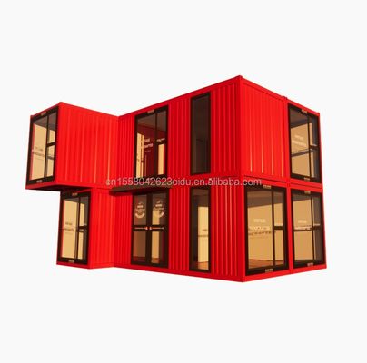 s モダンな二階建てのガラス壁 コンテナハウス 50/75/100mm ウォーブサンドイッチパネルを活用して 脱ぎ取れる折りたたみ可能な鋼製バン オフィス用