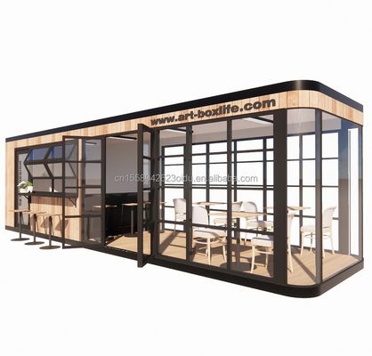 ホテル&amp;パーク EU コンテナ カフェバー モバイル 木製鋼筋構造 太陽光屋 外壁バー