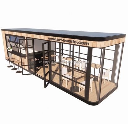ホテル&amp;パーク EU コンテナ カフェバー モバイル 木製鋼筋構造 太陽光屋 外壁バー
