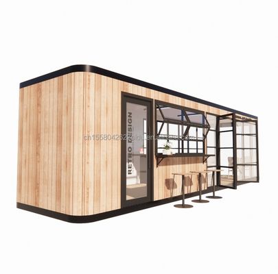 ホテル&amp;パーク EU コンテナ カフェバー モバイル 木製鋼筋構造 太陽光屋 外壁バー