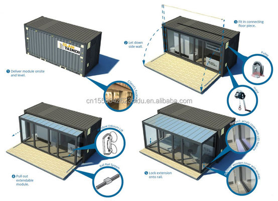 2 ベッドルーム 拡張可能なコンテナハウス プリファブ スチール モジュラルの小型住宅 室外用 パーソナライズされた色と20フィートまたは40フィートのサイズ